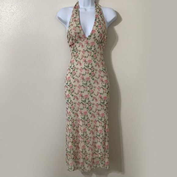 Y2K Coquette Fairy Romantic Dollette Feminine Dainty Halter Neck Midi Dress XS - Picture 1 of 8